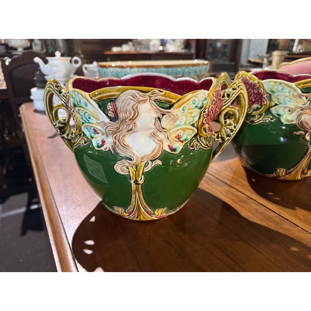 Art Nouveau Majolica Plant Pots, 1890s, Set of 2 For Sale - Image 5 of 6