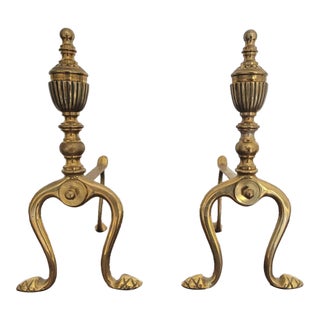 Pair of Brass Fireplace Andiron Set With Italian Artisanal Craftsmanship For Sale