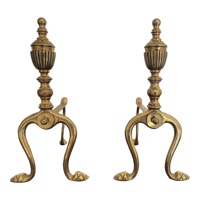 Pair of Brass Fireplace Andiron Set With Italian Artisanal Craftsmanship For Sale