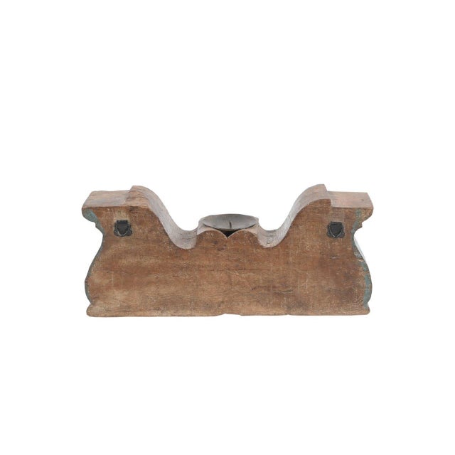 This Vintage Indian Architectural Element Candlestand is hand-carved from solid teakwood, featuring an elegant scrolling...