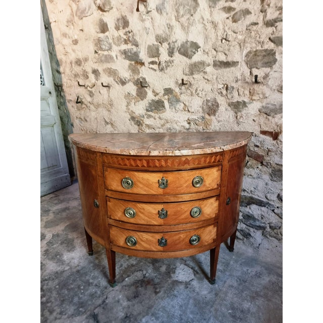French Louis XVI Demi-Lune Commode with Marble Top, Late 18th Century For Sale - Image 14 of 18