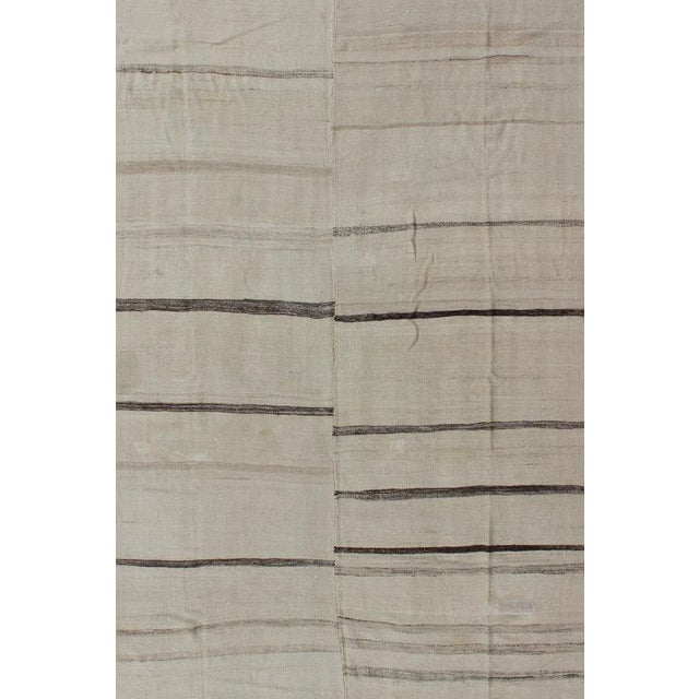 Brown and cream horizontal stripe vintage Turkish Kilim rug of two panels, rug tu-ned-1113, country of origin / type:...