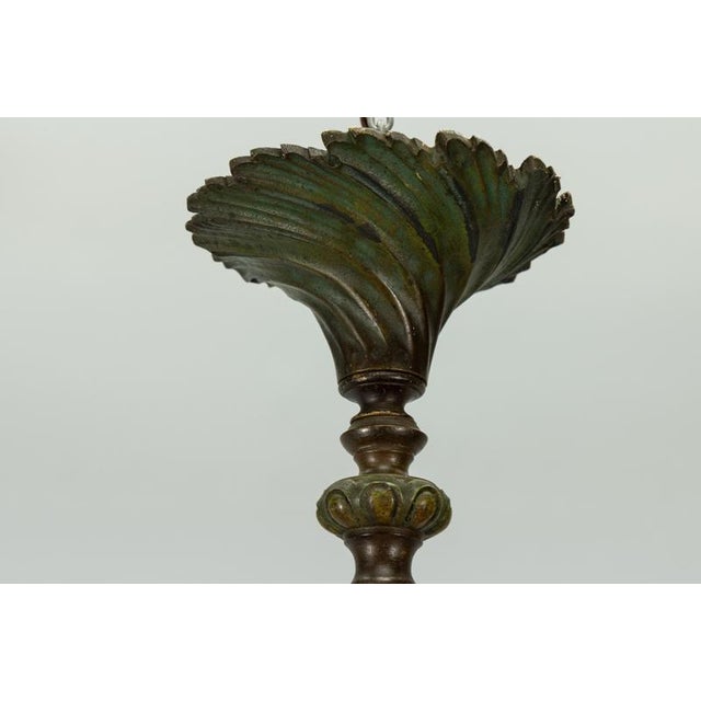 French Art Nouveau Bronze Chandelier with Clear Glass Botanical Shades, 1910 For Sale - Image 15 of 18