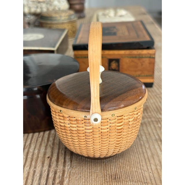 Tan Woven Nantucket Basket Signed For Sale - Image 8 of 9