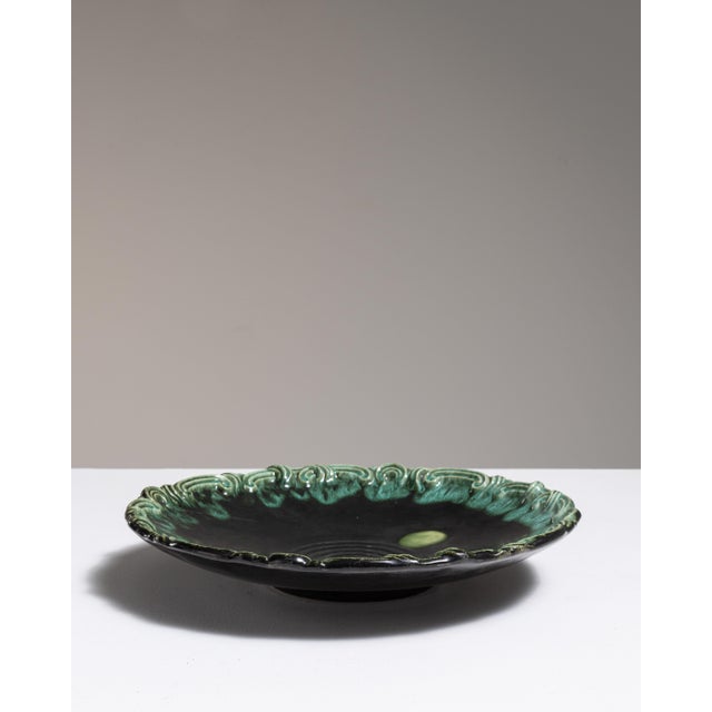 1970s 1970s Germany Mid-century Modern Forest Green Ceramic Serving Bowl For Sale - Image 5 of 15