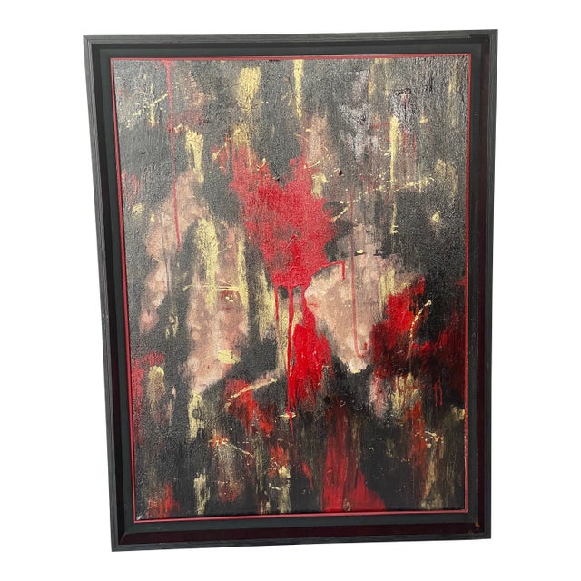 Dark Abstract Oil on Canvas Painting Norma Smith For Sale