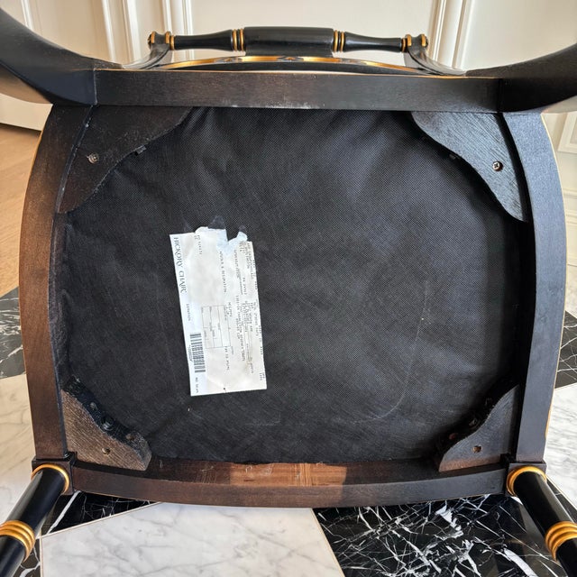 1980s Pair Regency Style Hickory Chair Co. Black & Gold Armchairs For Sale - Image 10 of 12