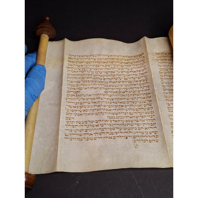 Antique 19th C Megillat Esther Parchment Scroll Ashkenazi Script Wood Roller For Sale - Image 15 of 17
