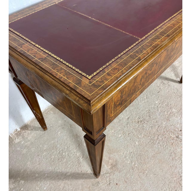 French Louis XVI Style Walnut Writing Desk with Leather Top, Early 20th Century For Sale - Image 6 of 8