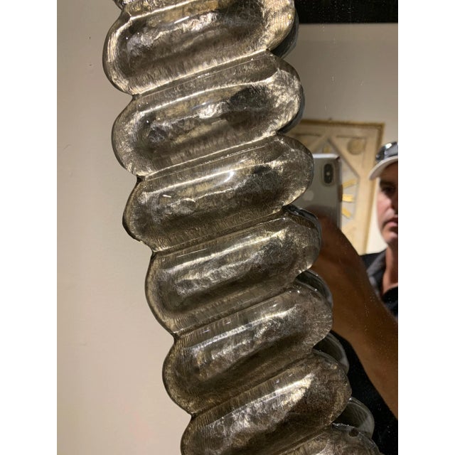 Early 21st Century Early 21st Century Modern Murano Glass Oval Mirror with Brass Trim For Sale - Image 5 of 7