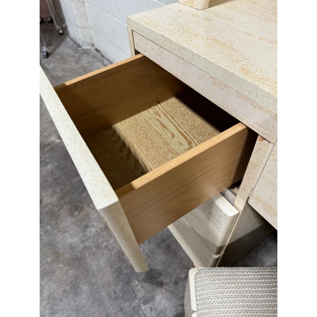 Wood Post Modern Faux Travertine Desk With Stool For Sale - Image 7 of 10