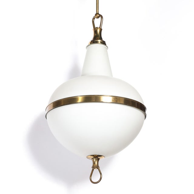 Mid-Century Modern Murano Glass & Brass Banded Detailed Pendant Chandelier For Sale - Image 9 of 18