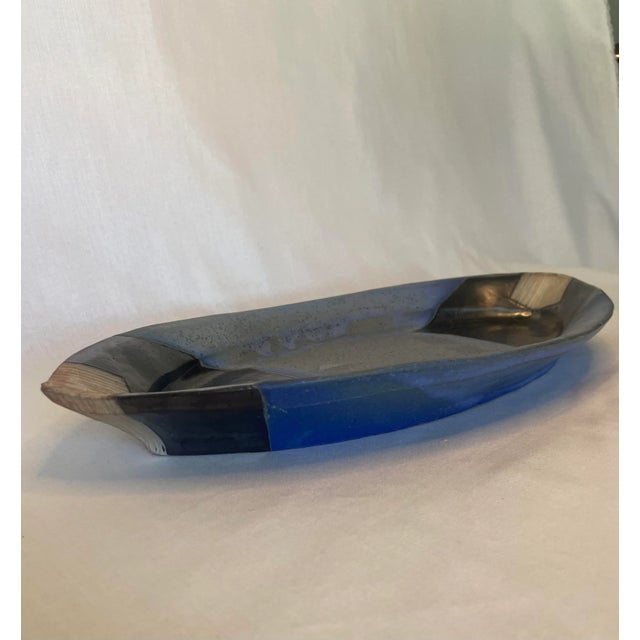 Blue Vintage Southwestern Style Stoneware Platter, Blues & Black For Sale - Image 8 of 12