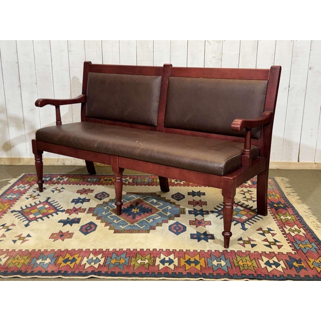 English Bench in Beech and Imitation Leather, 1990s, in Good conditions. Designed 1990 to 1999