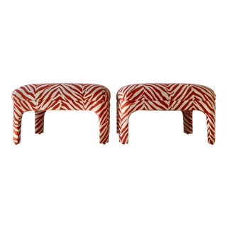 Henredon Persimmon Zebra Print Ottomans Pair For Sale