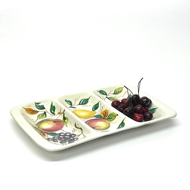 Mid-Century Modern Whimsical Hand-Painted Compartmentalized Ceramic Serving Platter, Italy For Sale - Image 3 of 9