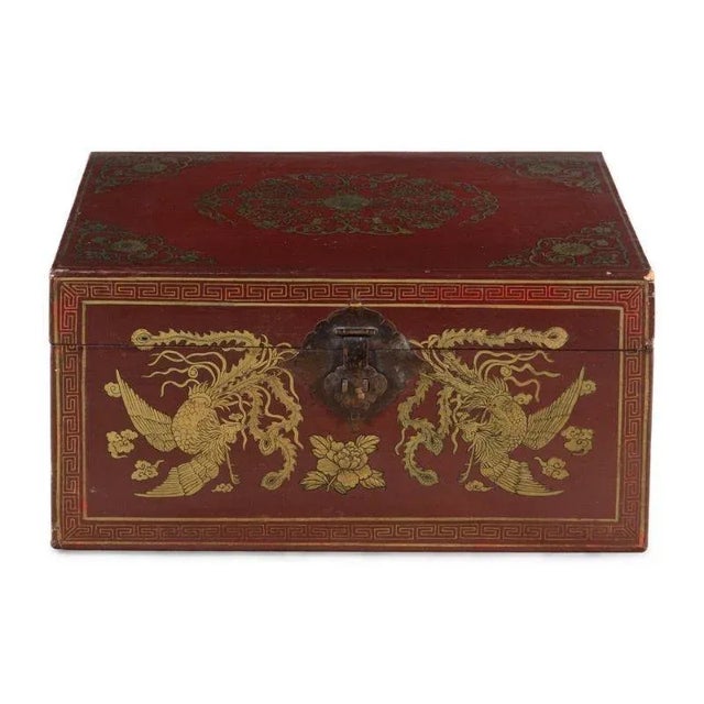 Chinese Antique Chinese Red Lacquered Leather Chest For Sale - Image 3 of 11