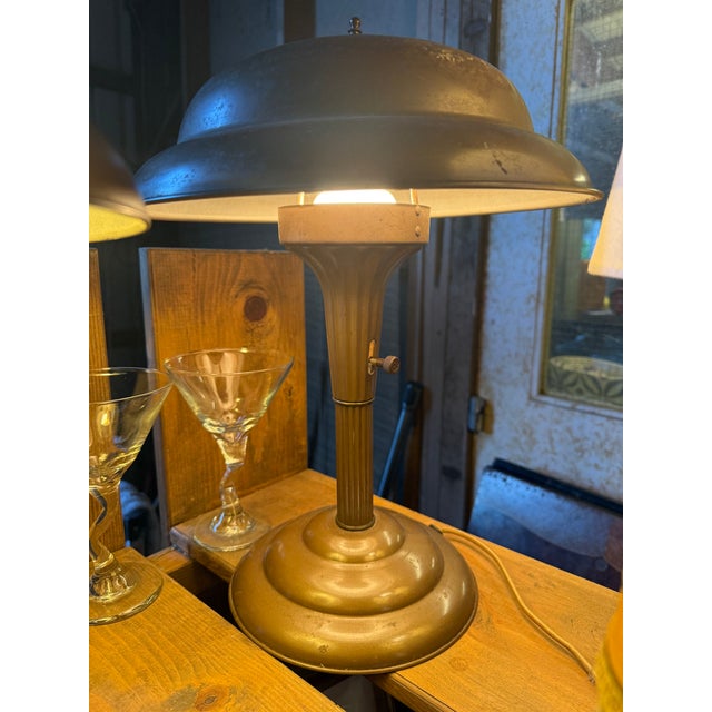 Metal Vintage 1940's Brass Flying Saucer Table Lamp For Sale - Image 7 of 7