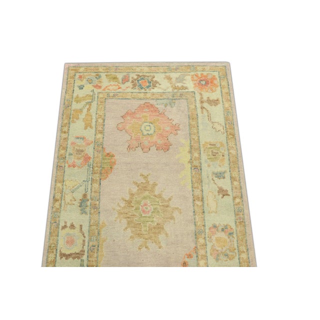 Early 21st Century Pink Floral Handwoven Turkish Oushak Runner 3' X 6'5" For Sale - Image 4 of 6