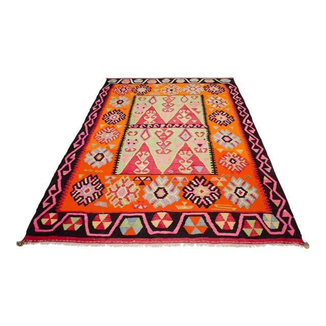 1960s Vintage Turkish Kilim Handwoven Rug - 5′6″ × 8′4″ For Sale