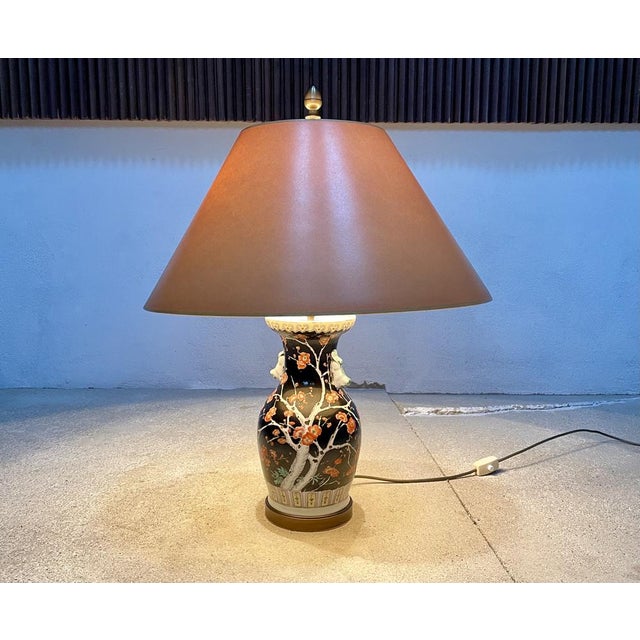 Large Chinese Porcelain Vase Table Lamp with Flowering Twigs Decor, 1930s For Sale - Image 3 of 18