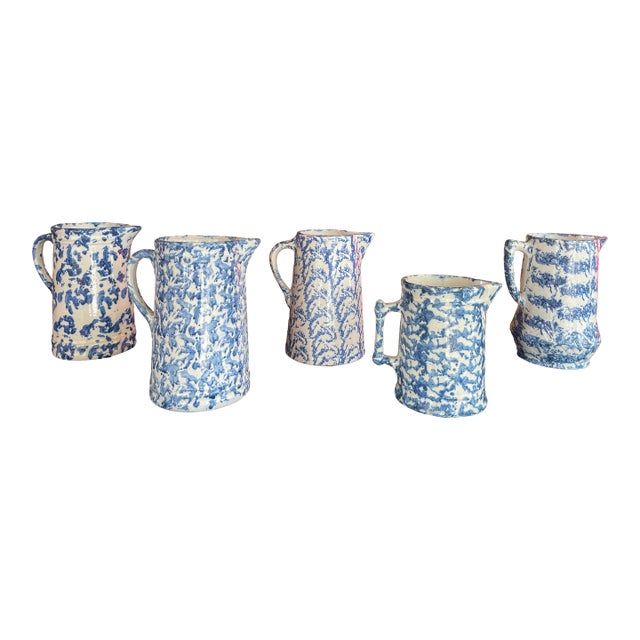 Set of Five Antique English Spongeware C. 1870-1890 For Sale