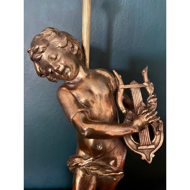 French French Gilt Bronze Table Lamp Sculpture by Auguste Moreau “The Lyre Player”, Circa 1890 For Sale - Image 3 of 10