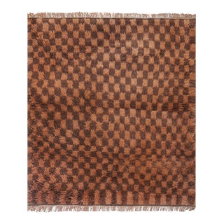Vintage Orange Shaggy Tulu Rug 2'8'' X 2'9'' For Sale