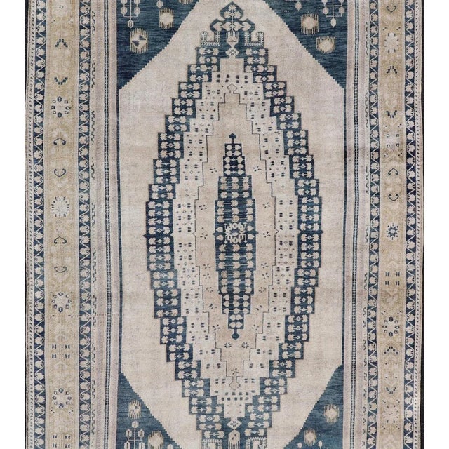 Vintage Oushak Rug With Blue and Beige 6'4" X13 For Sale - Image 10 of 12