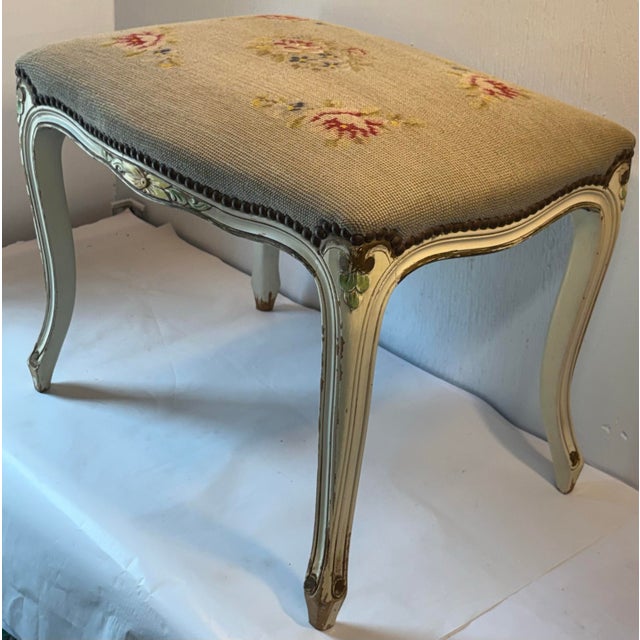 Wood Vintage French Provincial Needlework Bench For Sale - Image 7 of 12