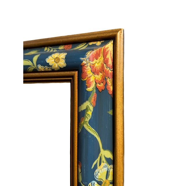 1990s Vintage Floral Painted Wood Framed Mirror. For Sale - Image 5 of 6