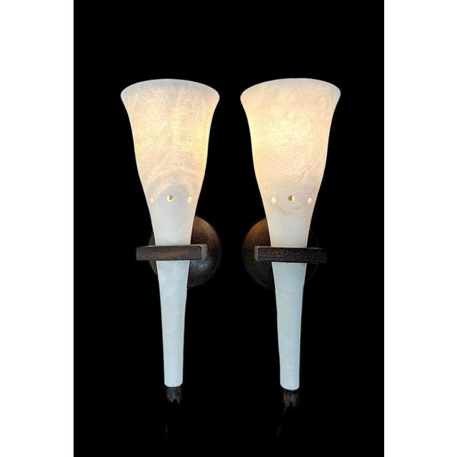 Alabaster Torchiere Wall Lamps, Italy, 1970s, Set of 2 For Sale - Image 4 of 12