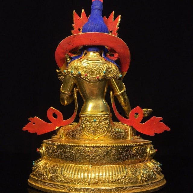 Vintage Gilt Bronze Figure of White Umbrella Goddess With Gemstone Inlay For Sale - Image 4 of 9