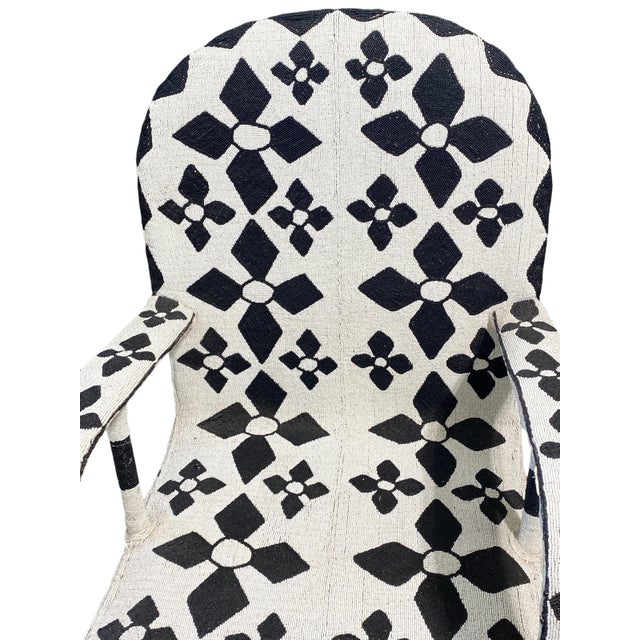 African Nobility Nigerian Yoruba Black& White Beaded Chair For Sale - Image 12 of 13