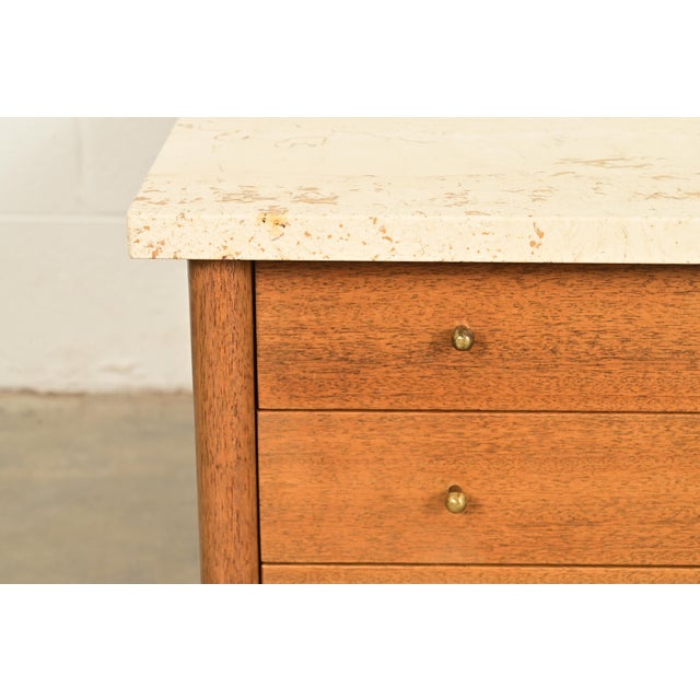 Paul McCobb Connoisseur Collection Mahogany and Travertine Top Cocktail Table, 1950s For Sale In South Bend - Image 6 of 13