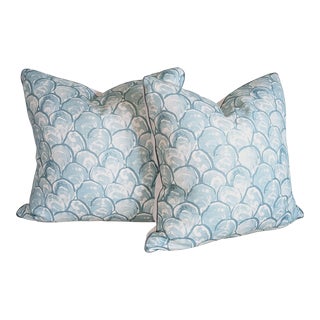 Palm Orleans Oyster Scallop Pillows in Aqua- Set of 2 For Sale