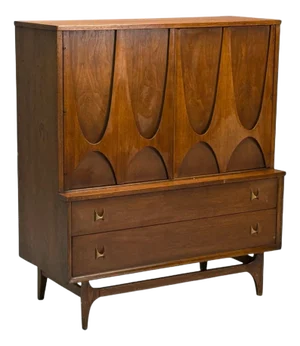 Broyhill Brasilia, Mid-Century Modern, Walnut, Brass, Highboy, Usa, 1960s