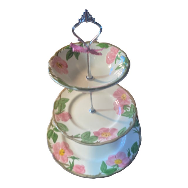1980s Franciscan Desert Rose 3 Tired Cake Stand For Sale