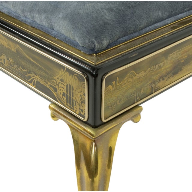 Mastercraft Rare Pair of Bernhard Rohne for Mastercraft Brass & Velvet Stools by William Doezema, 1970s For Sale - Image 4 of 4