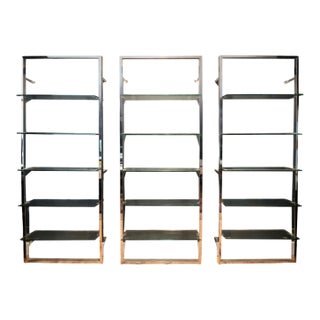Late 20th Century Tall Modern Chrome and Glass Shelving Units - Set of 3 Architectural Display Etageres. For Sale