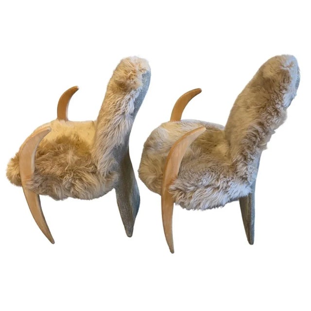 Contemporary 1980s Pair of Sheep Skin "Tusk" Chairs For Sale - Image 3 of 7