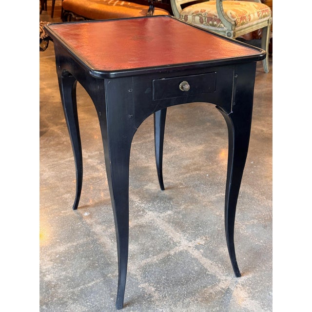 Traditional 19th Century Ebonized Side Table With Red Leather Top For Sale - Image 3 of 9