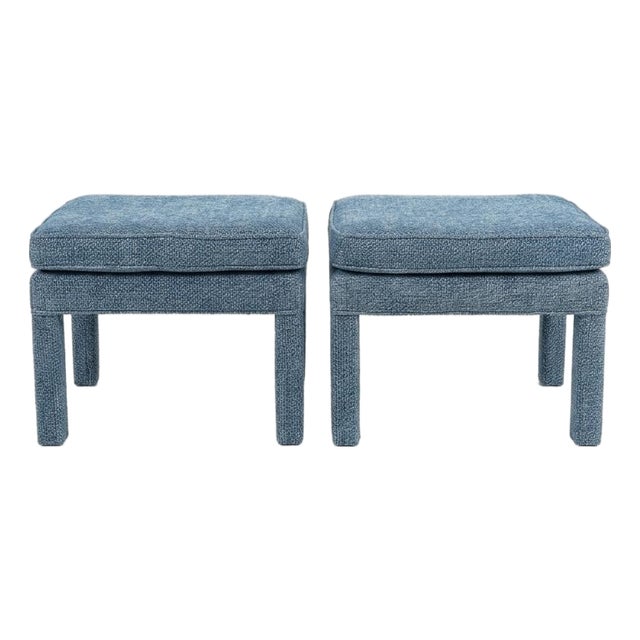 Pair of Pillow Top Ottomans in Kravit Fabric For Sale