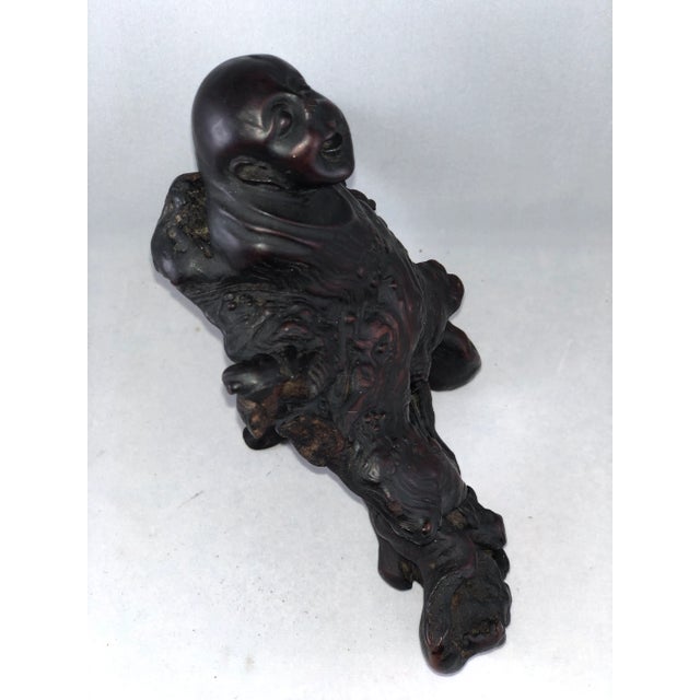 Wood Mid 19th Century Antique Wood Root Caved Buddha For Sale - Image 7 of 13
