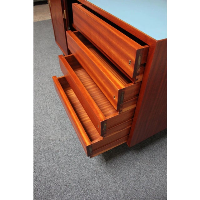 Brown Mid-Century Italian Modern Mahogany Credenza With Blue Laminate Surface For Sale - Image 8 of 13