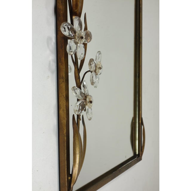 1970s Italian Glass Flowers Gold Metal Mirror with Lamp from Banci, Firenze, 1970s For Sale - Image 5 of 12