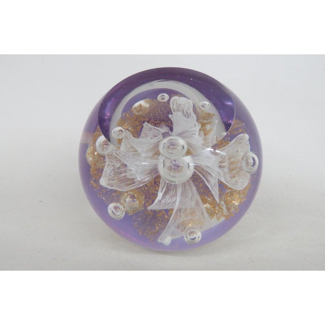 Large Round Art Glass Paper Weight Trumpet Flower Controlled Bubble Design 5160b For Sale - Image 4 of 12