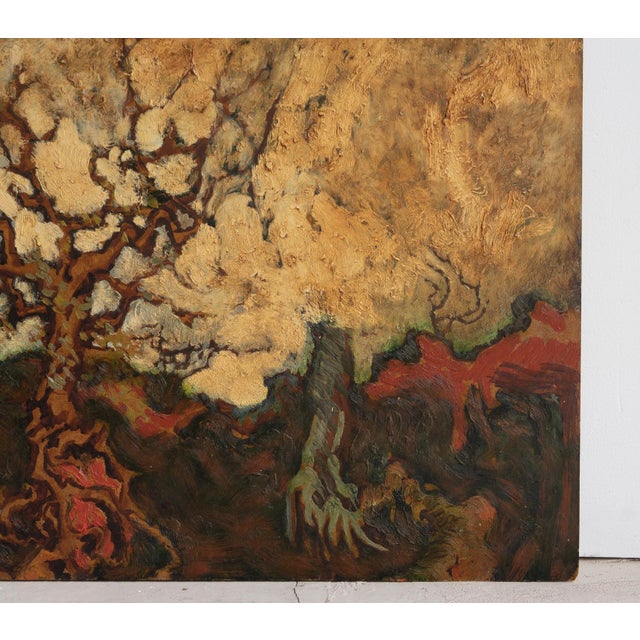 Dramatic Tree Landscape, Vintage Original Expressionist Oil Painting, 1970s For Sale - Image 6 of 8