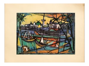 1953 After Marcel Jancu "Port of Acre" Original Period Israel Photogravure