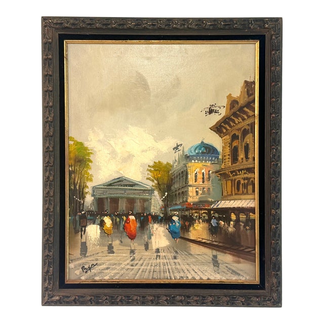 Street of Paris Impressionist Painting Signed Oil on Canvas Original Frame For Sale